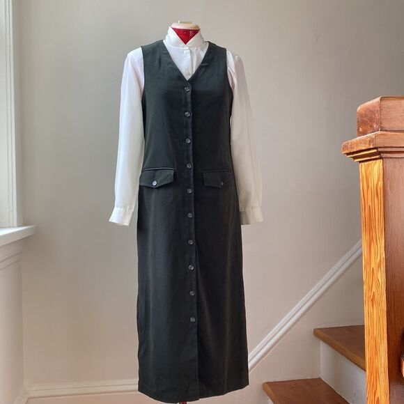 Talbots Olive Green Maxi Dress/Vest - Picture 3 of 12